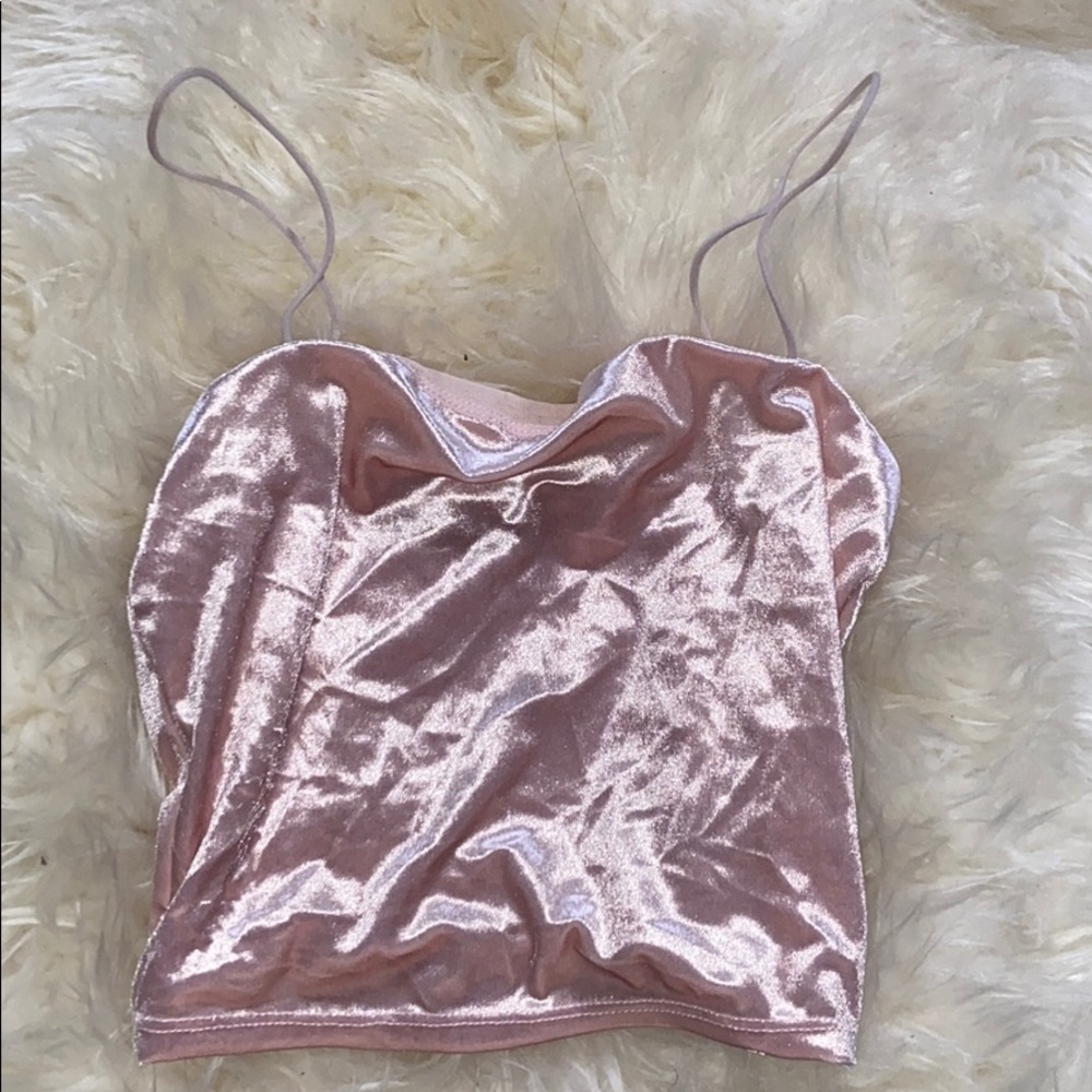Pink Velvet Spaghetti Strap Crop Top